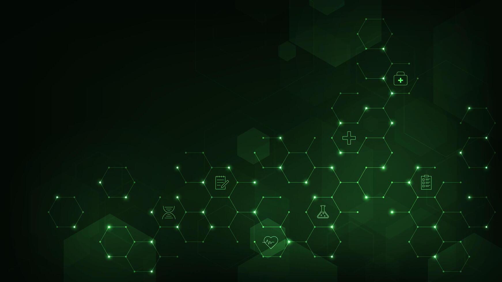 Modern medical concept. medical symbol with line hexagon on green background. vector
