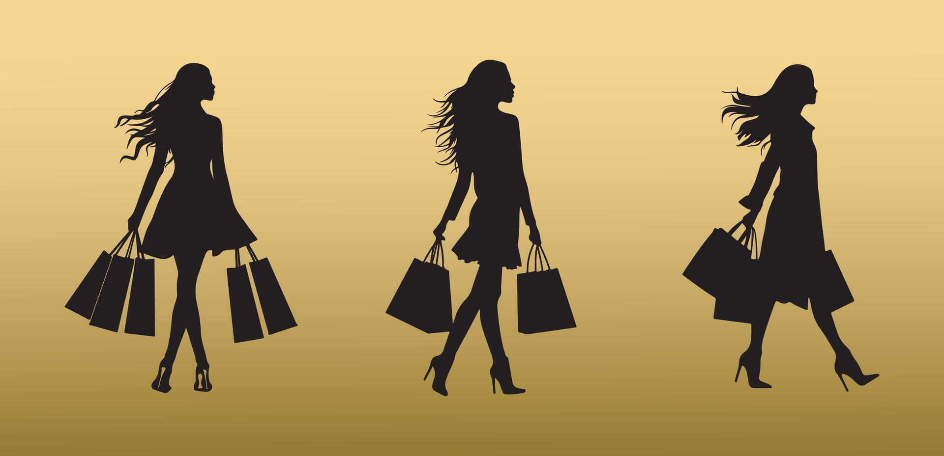 females silhouette with shopping bags for advertising, vector