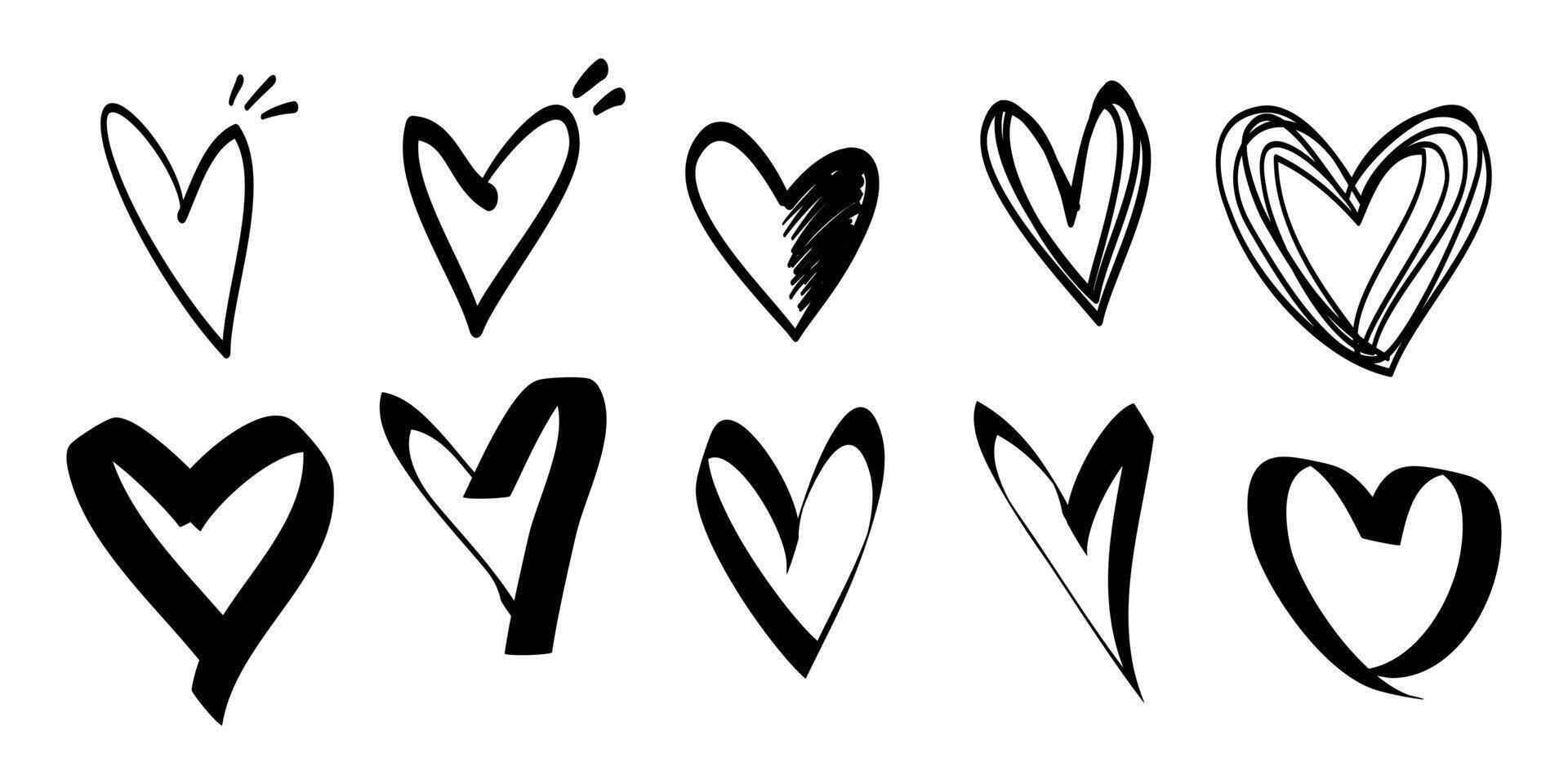 Doodle hearts on set. hand drawn style. love symbol vector