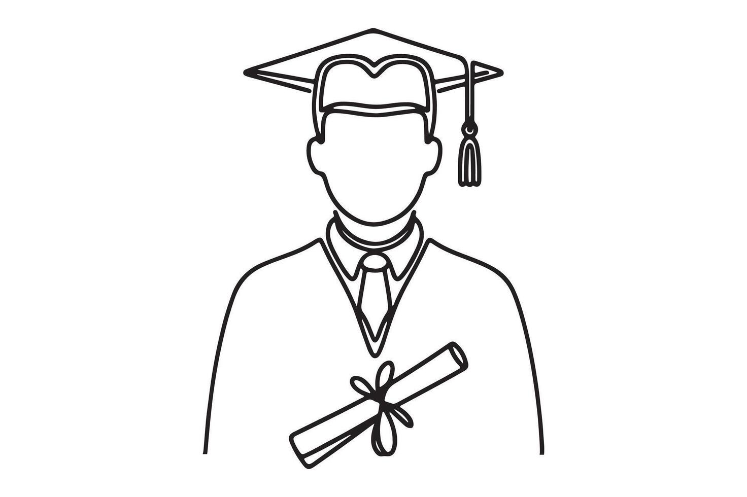 Outlined student graduation hat concept graduate cap with diploma. vector
