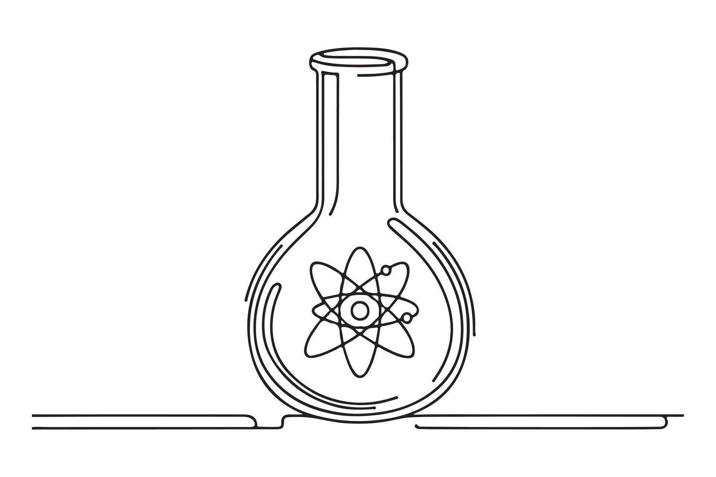 a line drawing of a flask with an atom symbol vector