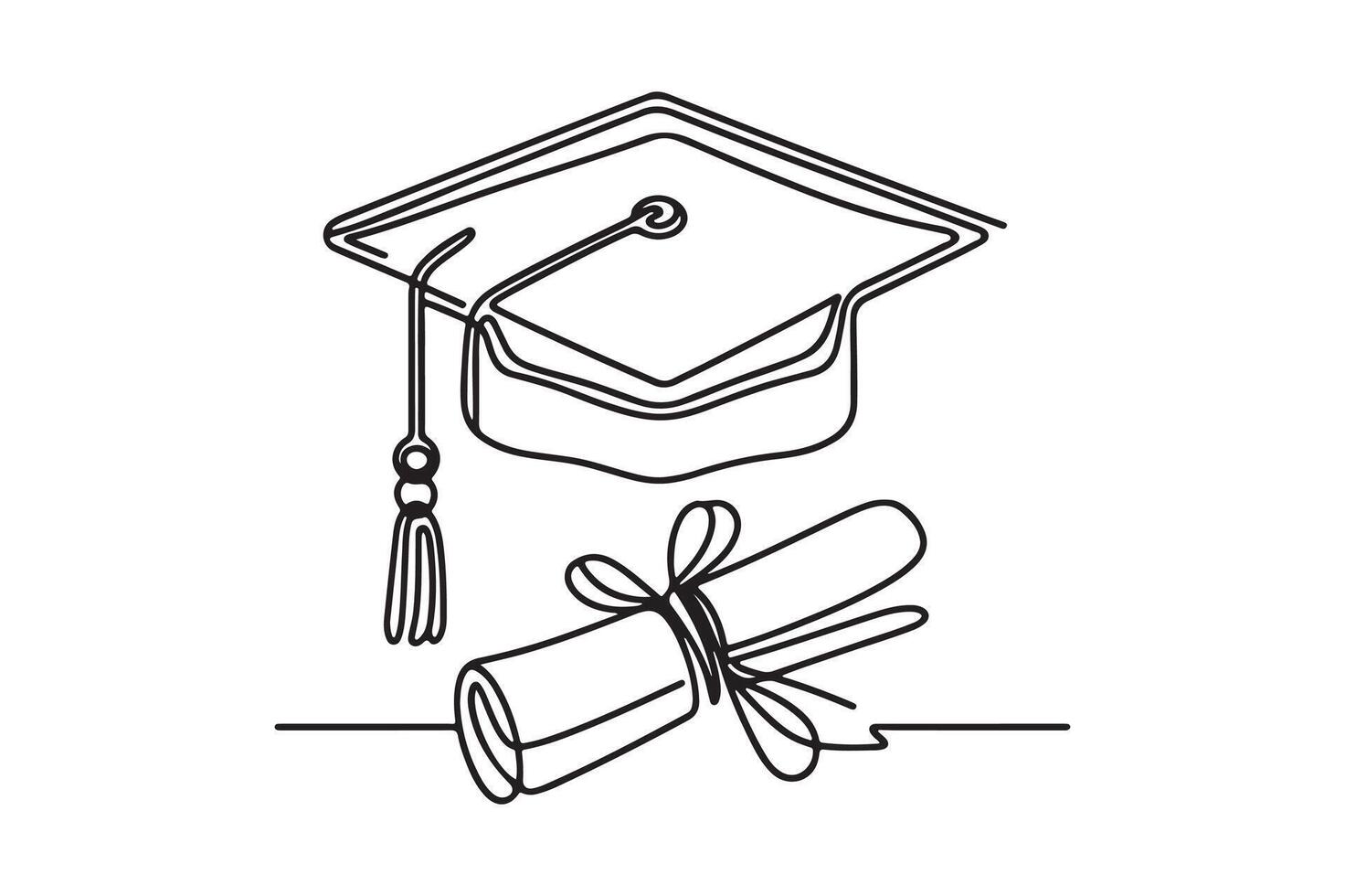 graduation cap and diploma roll line icon vector