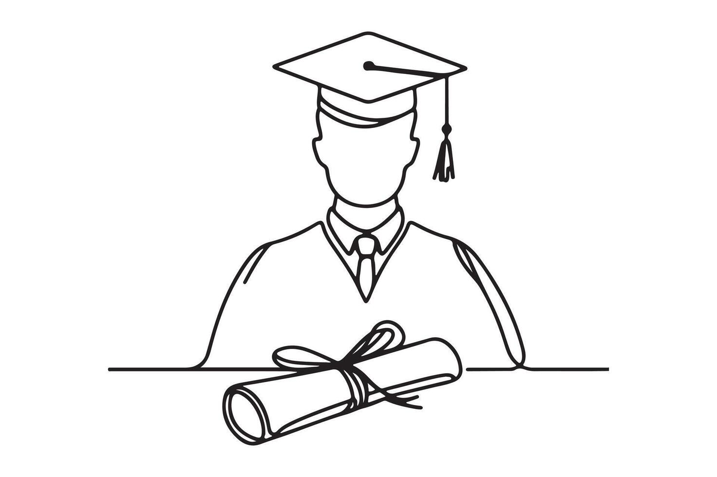 Outlined graduation hat concept graduate cap with diploma. vector