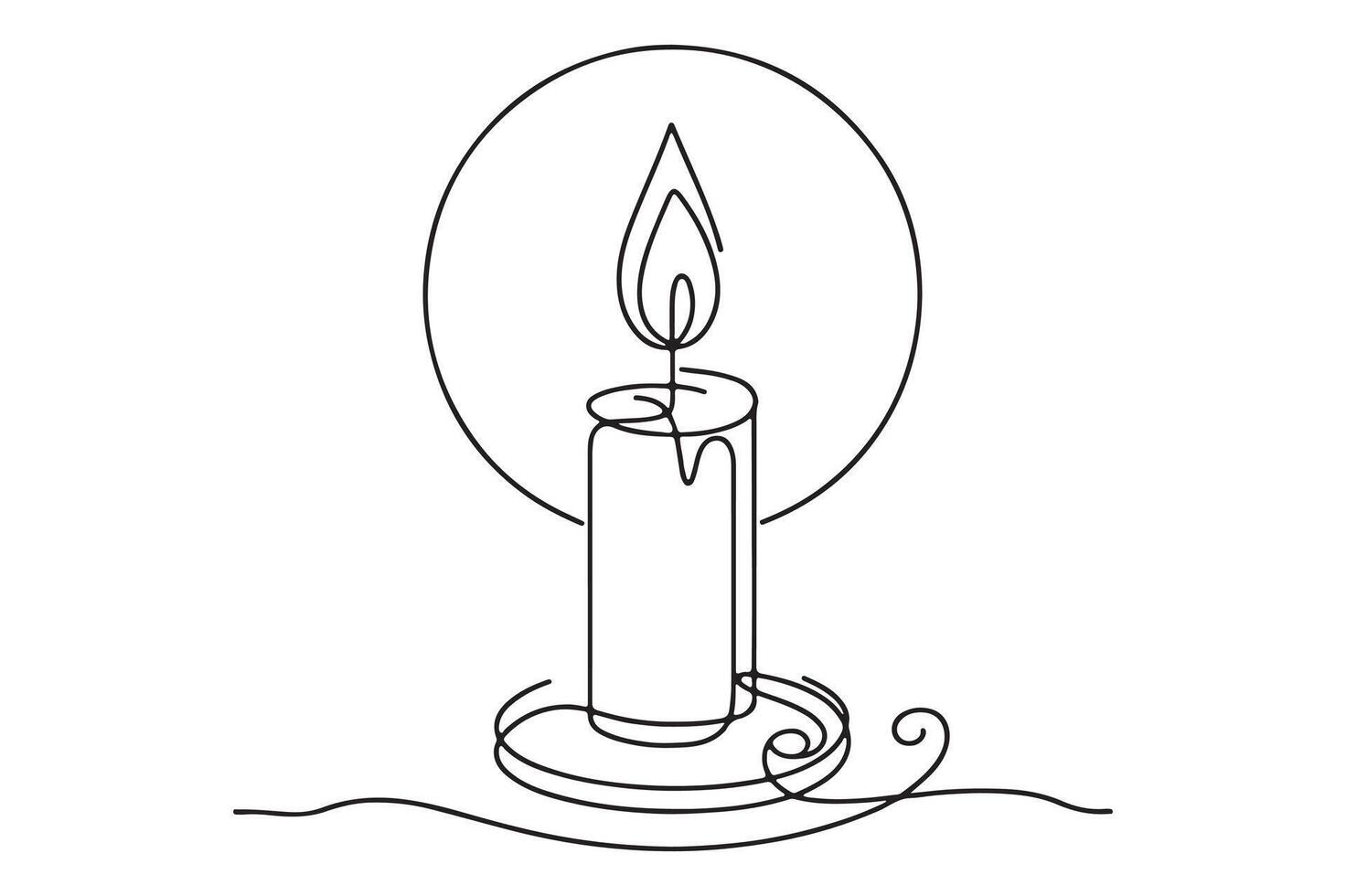 continuous line drawing of a candle with a flame vector