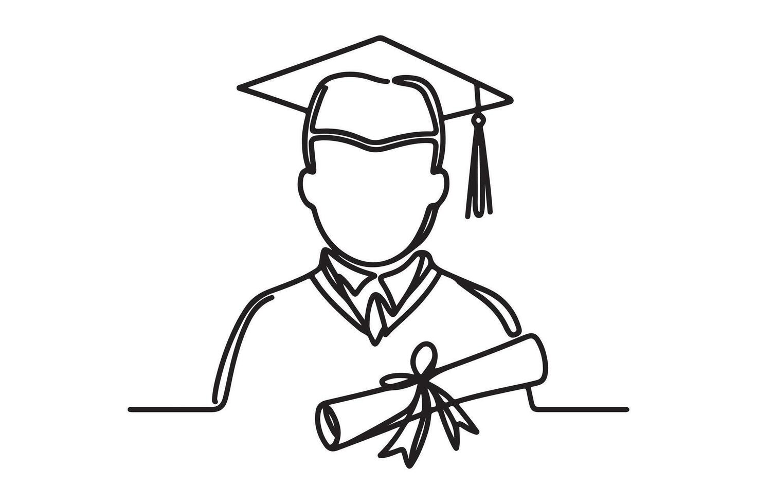 Outlined graduation hat concept graduate cap with diploma. vector