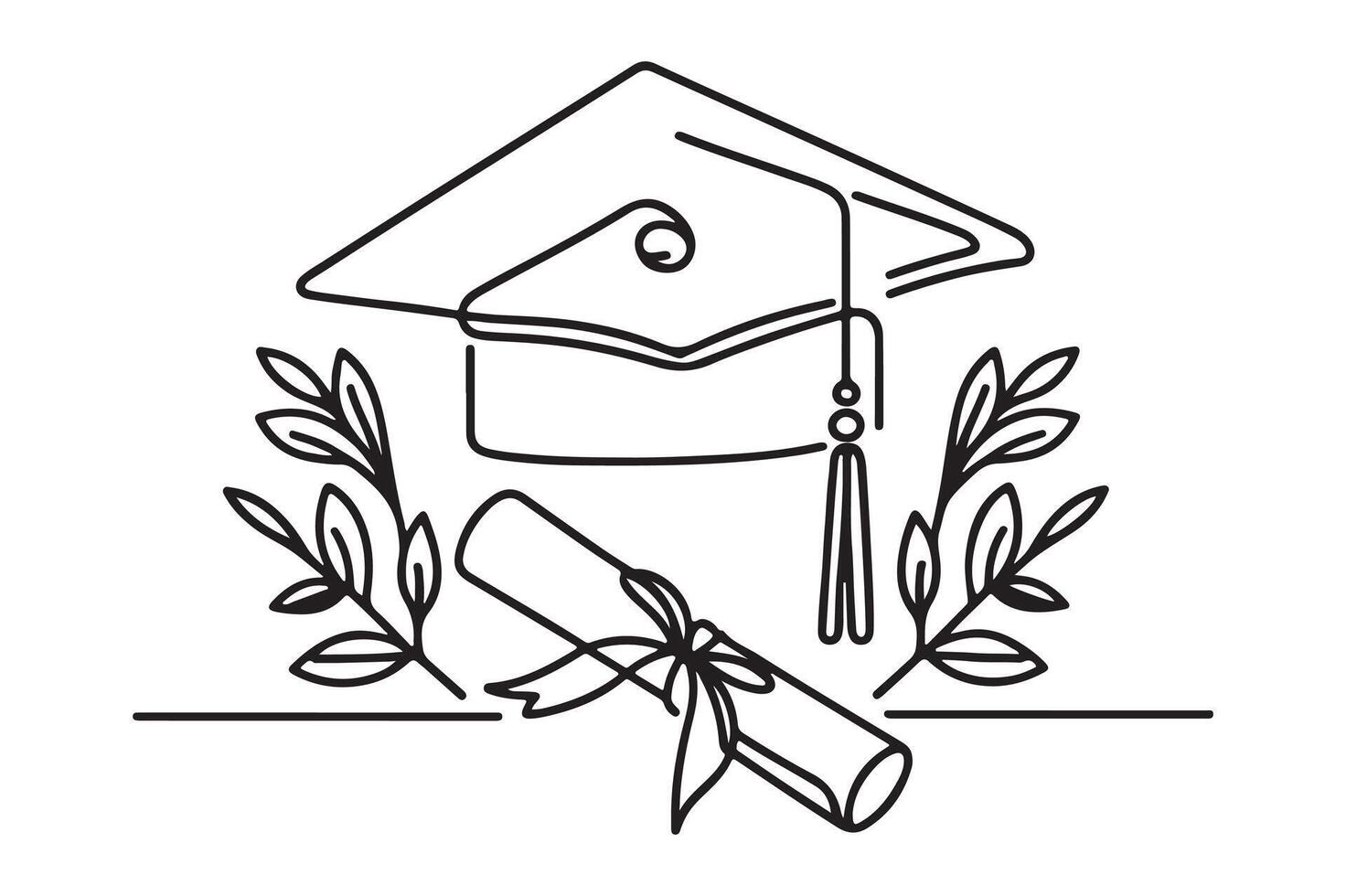 graduation cap and diploma with laurels and ribbon vector