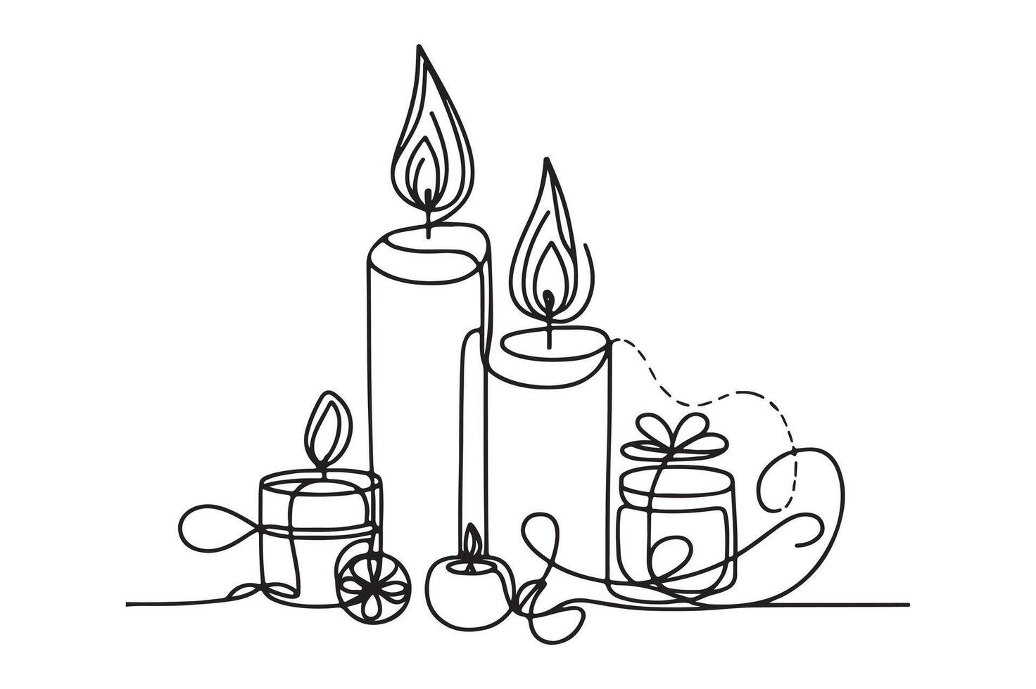 continuous line drawing of candles and gifts vector