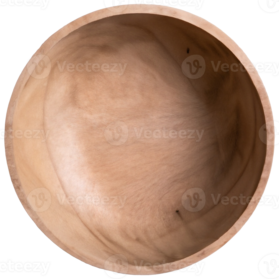 Top view of empty wooden bowl isolated on background. Clean plate cut out. png