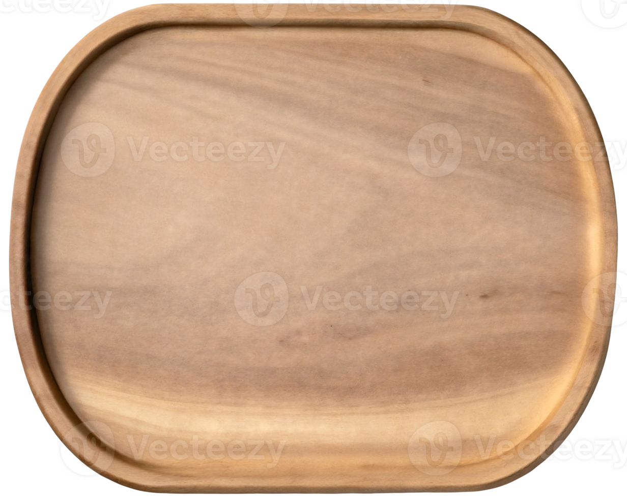 Top view of empty wooden tray isolated on background. png
