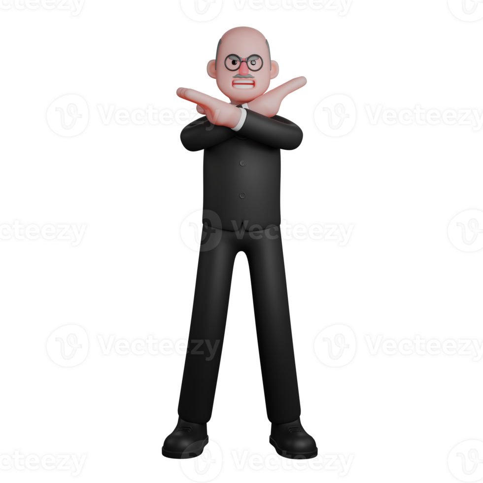 3D Male Judge in Courthouse. A male judge is seen standing with both hands crossed in front of his shoulders. Professional Character png