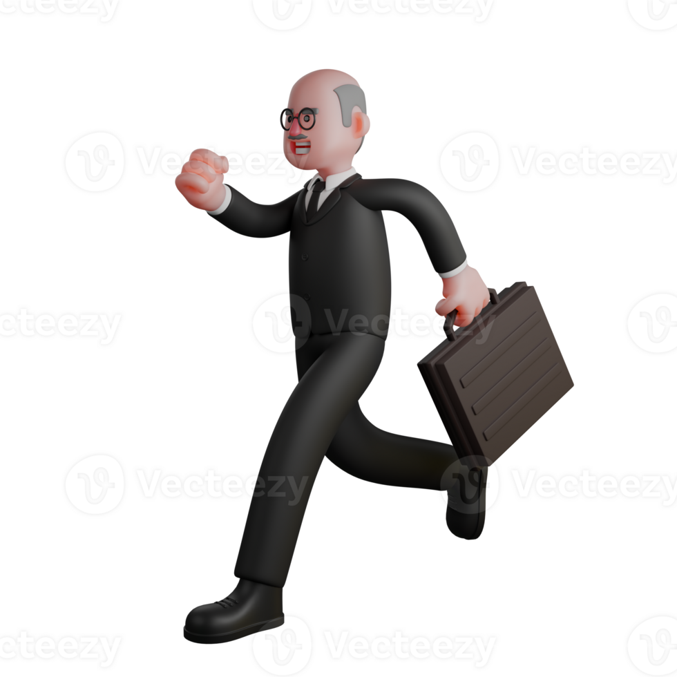 Judicial Professional Male. A judge runs with his left hand carrying a briefcase. 3D Judge Cartoon png