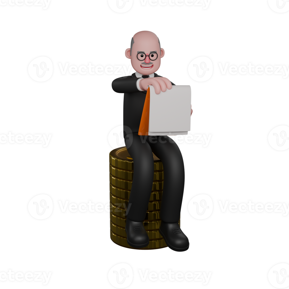 Male Professional Judge 3D Character. A male judge is seen sitting while holding a clipboard containing white paper. Judicial png