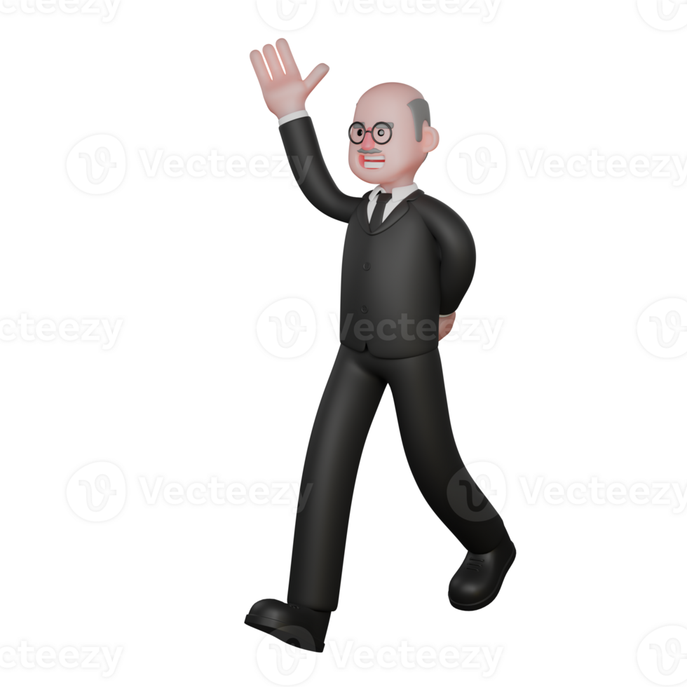 Professional Male Judicial Character. A judge walks while raising his right hand with an open palm while his left hand is behind his body. 3D Judge png