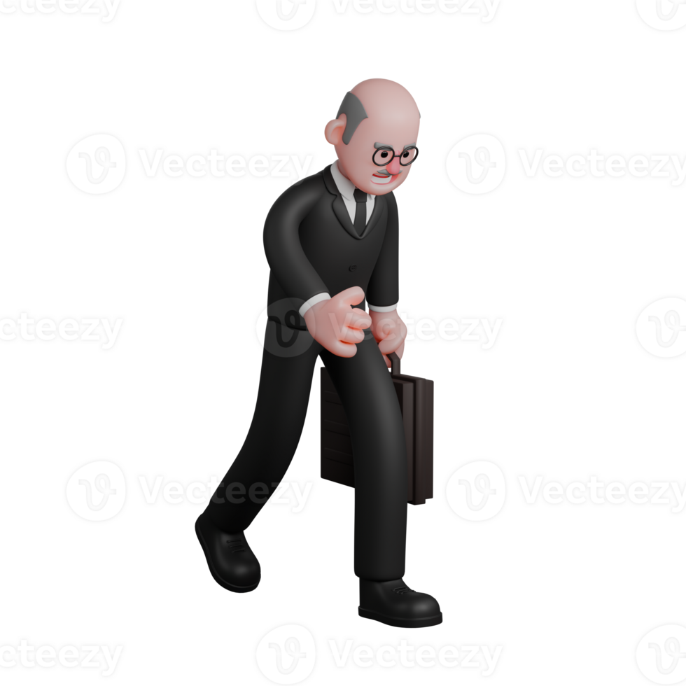 3D Male Judge in Chambers. A judge walks with a slight bend while holding a briefcase in his hand. Judicial png