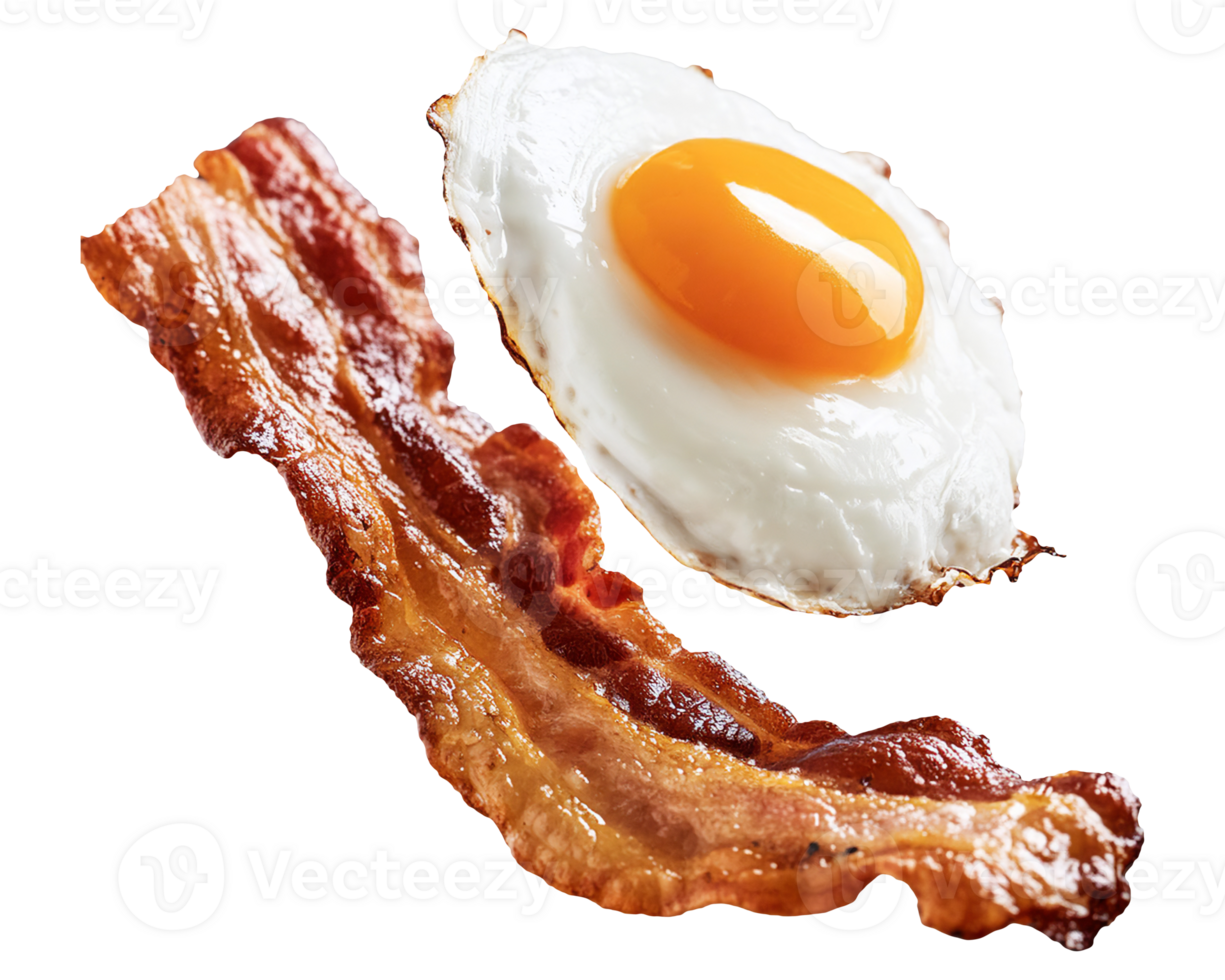 Crispy Bacon and Sunny Side Up Egg Floating in Air png