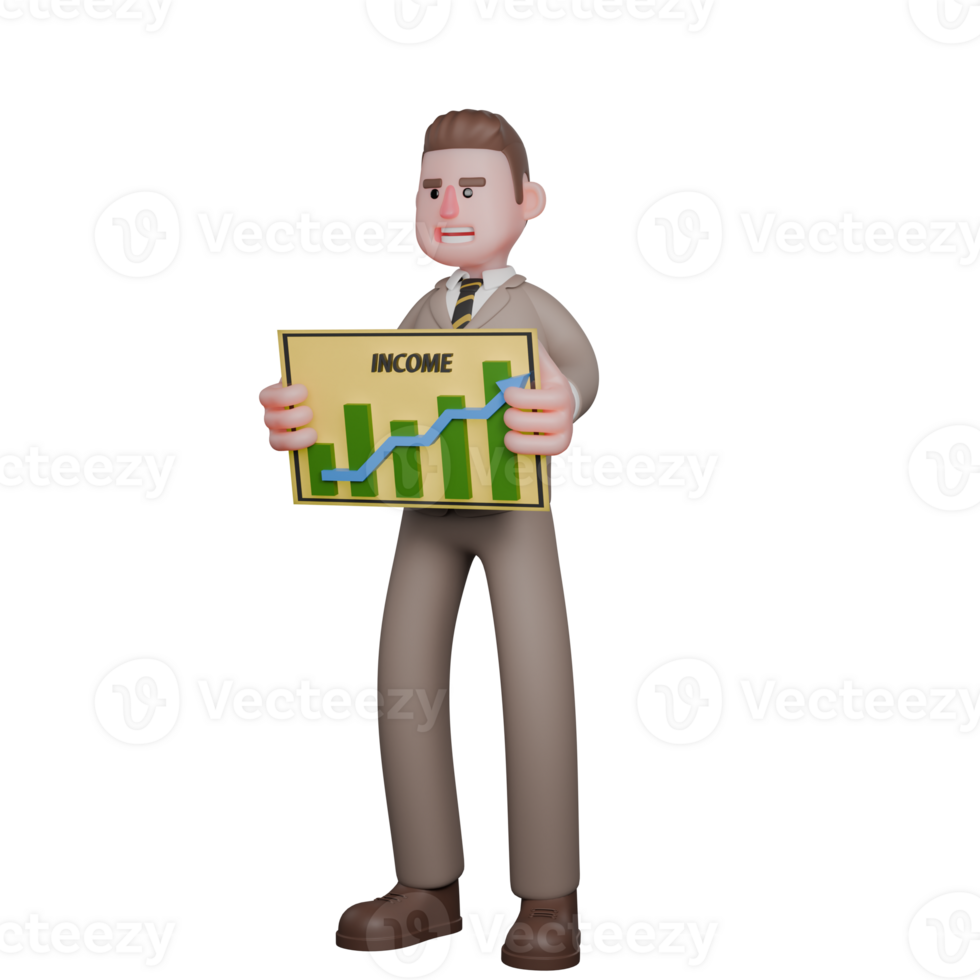 Animated Male Lawyer. A male lawyer is standing with both hands holding a graph chart. 3D Legal Professional png