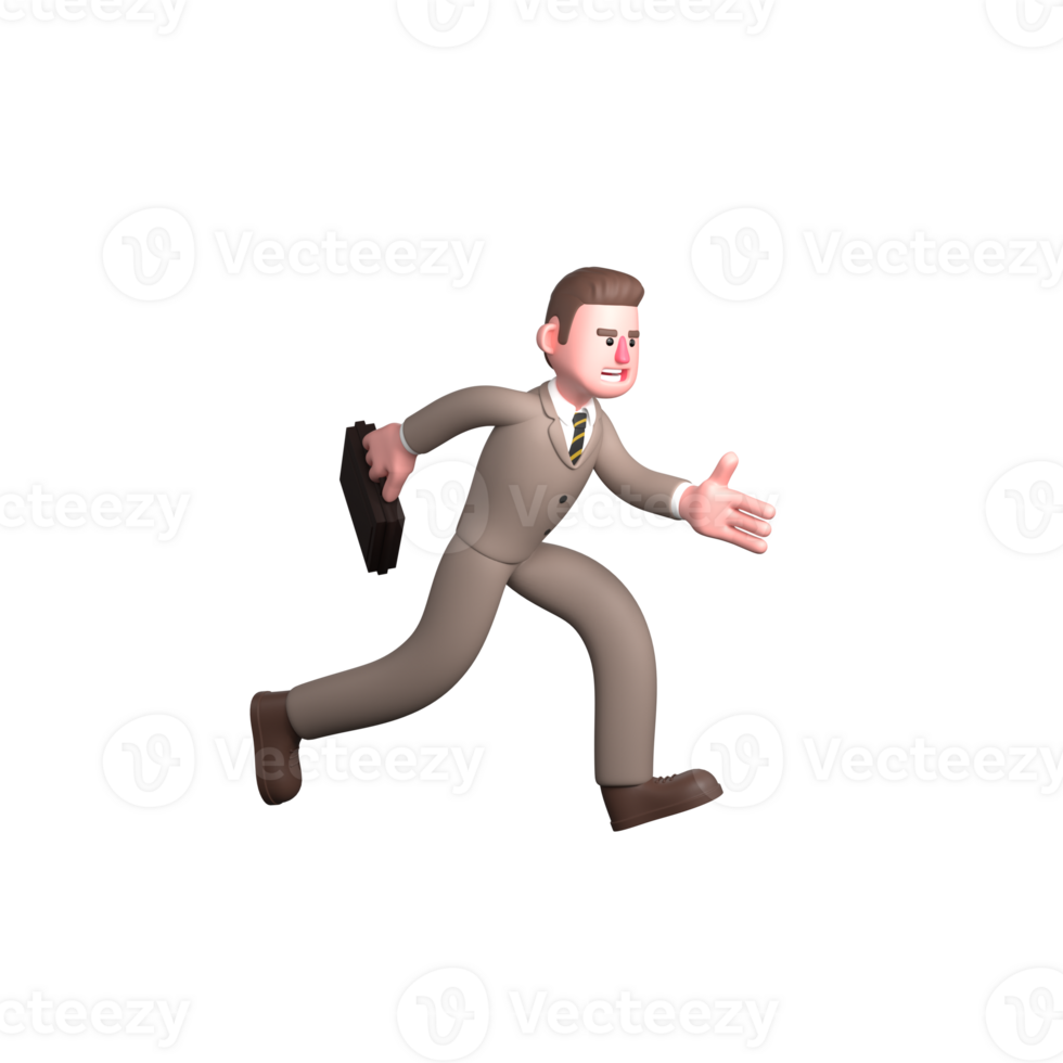 of Male Legal Professional. A male lawyer is running to the left with his left hand forward while his right hand is holding a briefcase. 3D Lawyer png