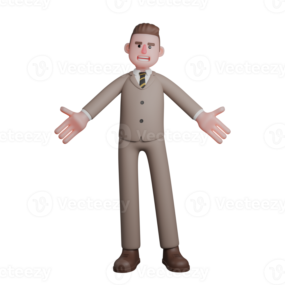 Lawyer Male Professional. A male lawyer stands with both arms wide open to the side, as if giving an explanation. 3D Judicial ilustrative png