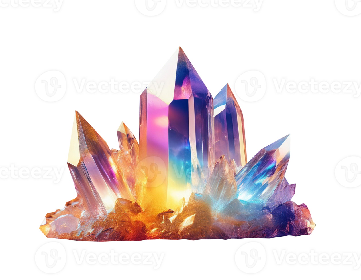 Close-Up Depiction of a Quartz Crystal with Sparkling Facets and Iridescence png
