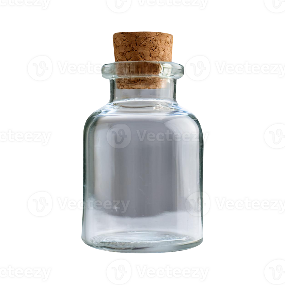 Close-Up of a Glass Bottle with a Cork Stopper and Minimalistic Design png