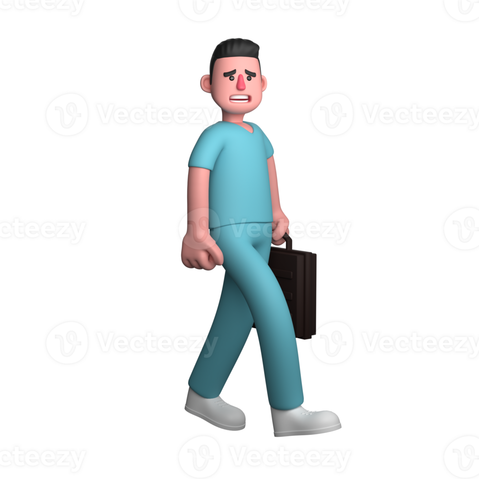3D Male Nurse in Ward. A male nurse is seen walking while carrying a briefcase in his left hand. Healthcare png