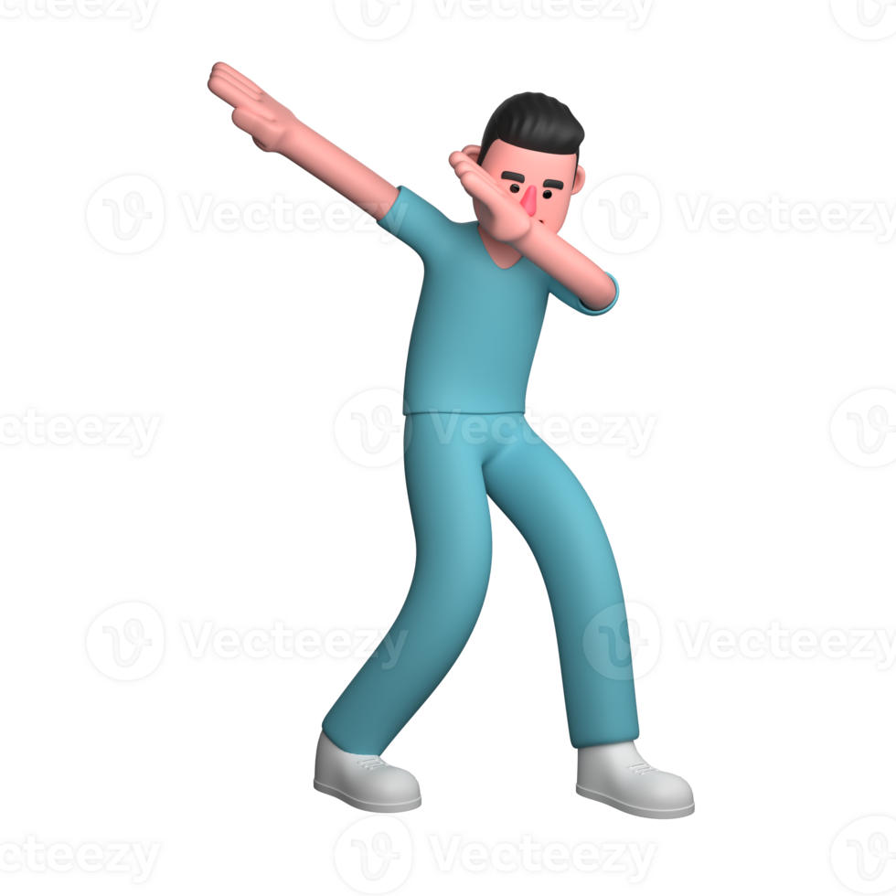 Male Nurse Professional Character. A male nurse is seen doing the dab movement, an iconic pose that depicts success. png