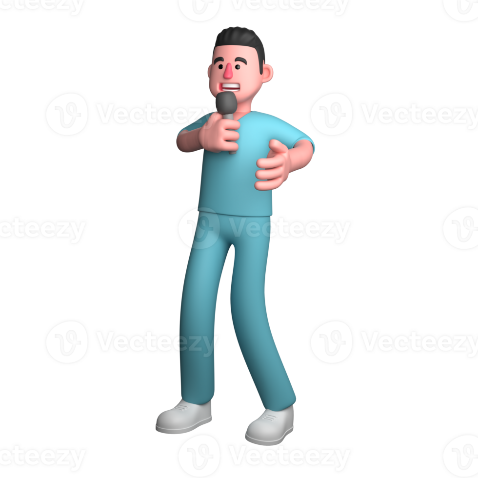 3D Male Nurse in Healthcare . A male nurse is seen carrying a microphone with his right hand while extending his left hand forward, as if he is going to explain or direct something important. png