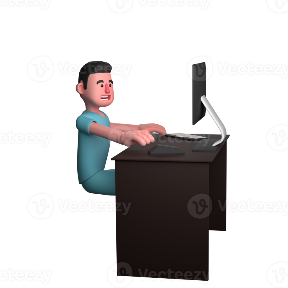 3D Male Healthcare Character. A male nurse is seen sitting at his desk while staring at the monitor. Nurse Professional png