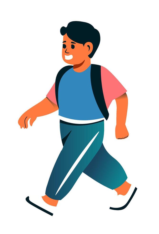 a Boy walking with backpack vector