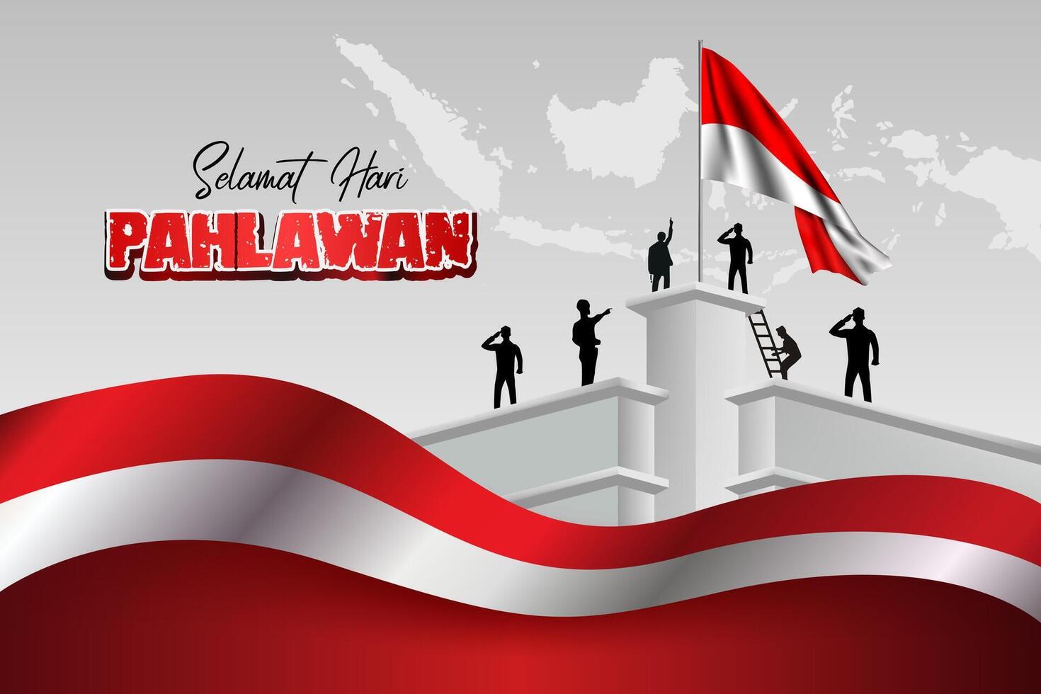 red white indonesia flag heroes day illustration hari pahlawan banner vector