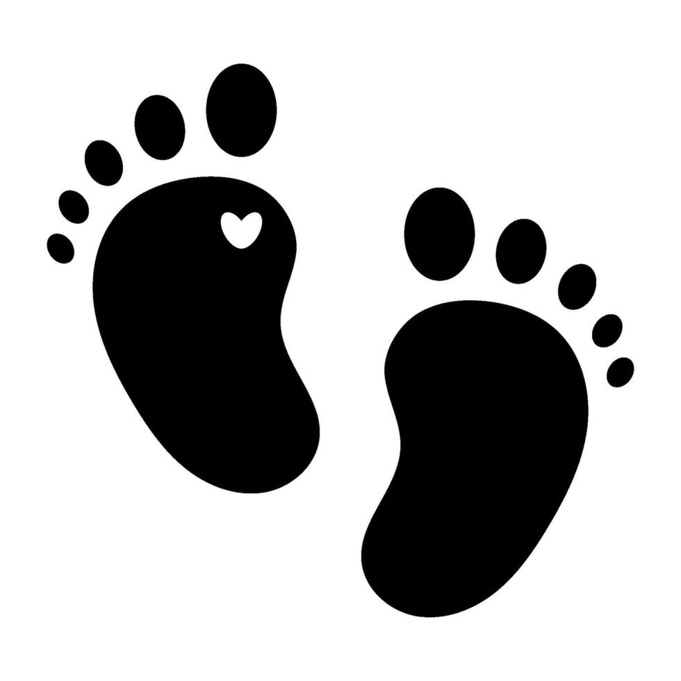 Baby feet. Icon of a baby footprint with a heart. Black and white illustration vector