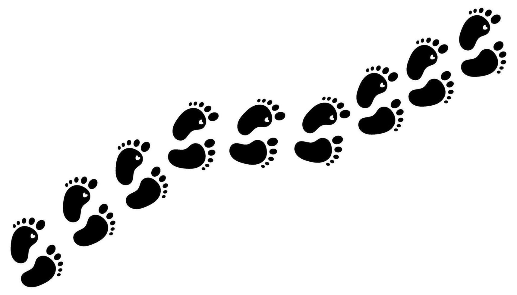 Baby foot prints. A trail of baby footprints. Black prints of the baby's bare feet. vector