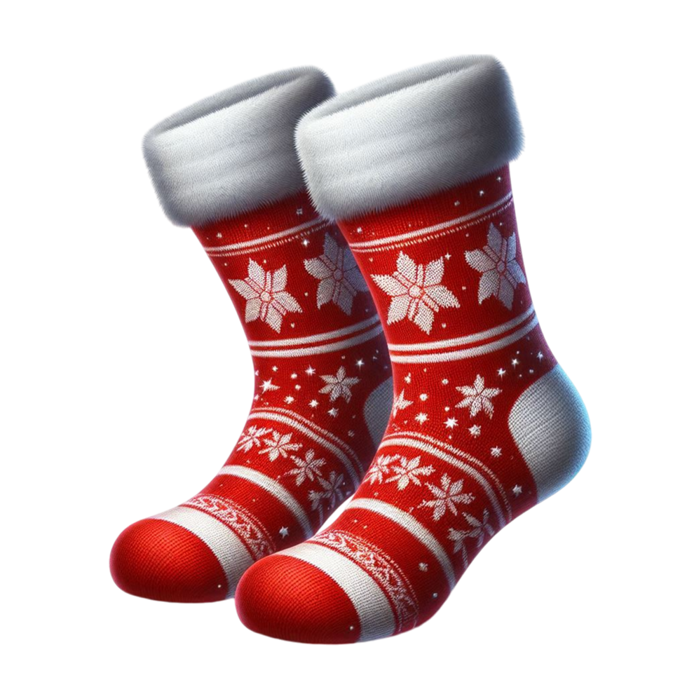 Red and White Christmas Stockings with Snowflake Pattern png