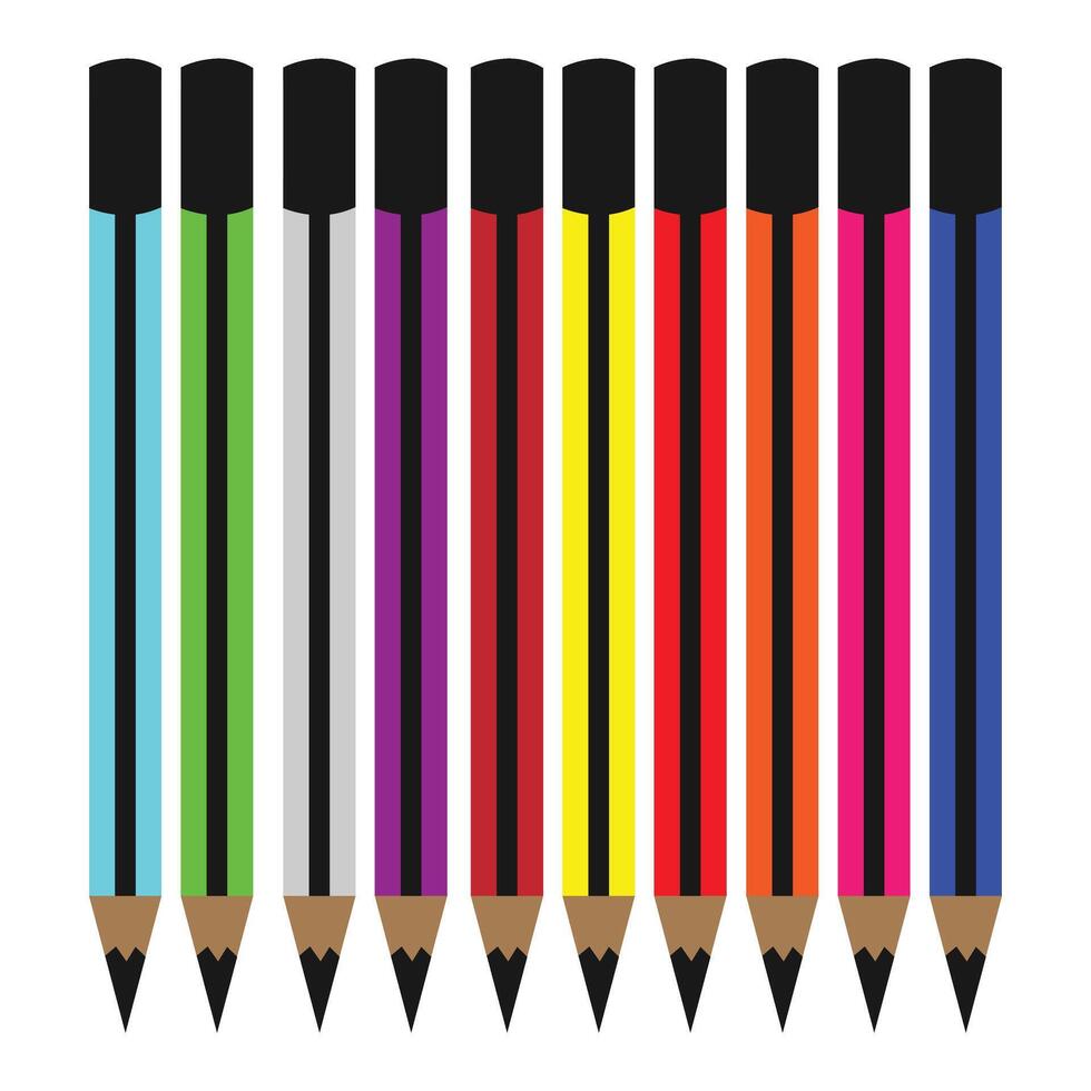 A set of colored pencils with black and white tips vector