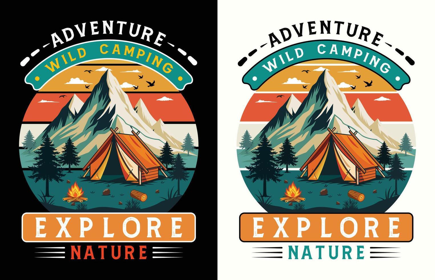 Two different designs for adventure wild camping and explore nature vector