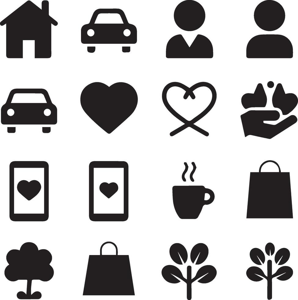 Black Filled Icons with a white background vector