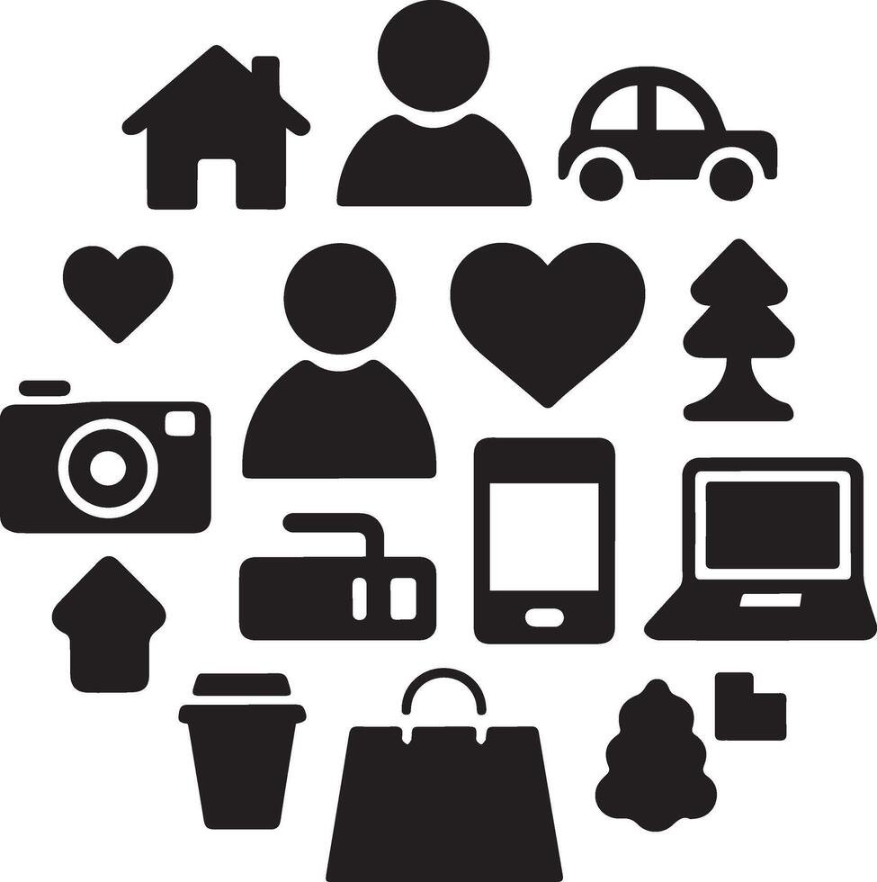 A Black Filled Icons Set with a white background vector