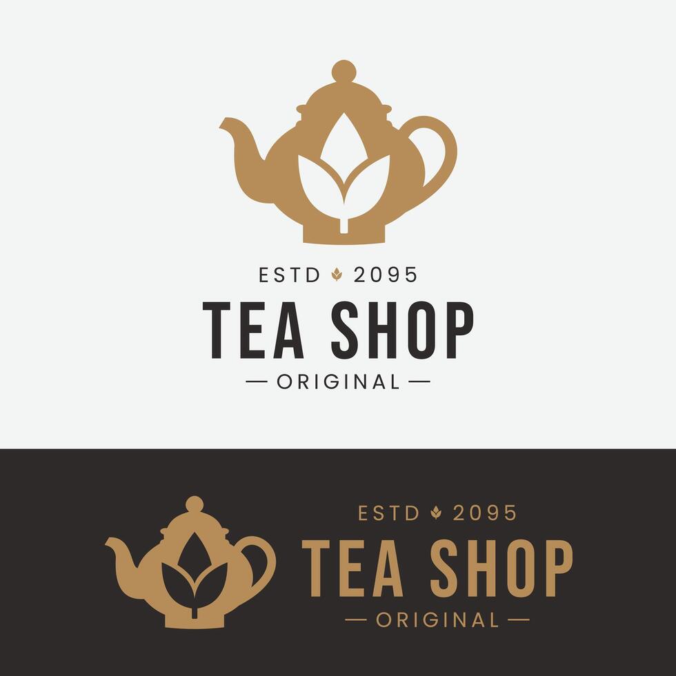 Tea shop logo or badge design template with tea pot vector