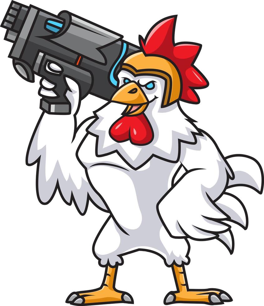 The angry rooster holding gun vector