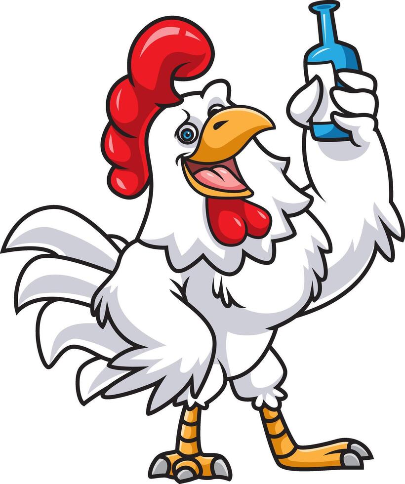 Drunk cartoon rooster drinking a beer vector