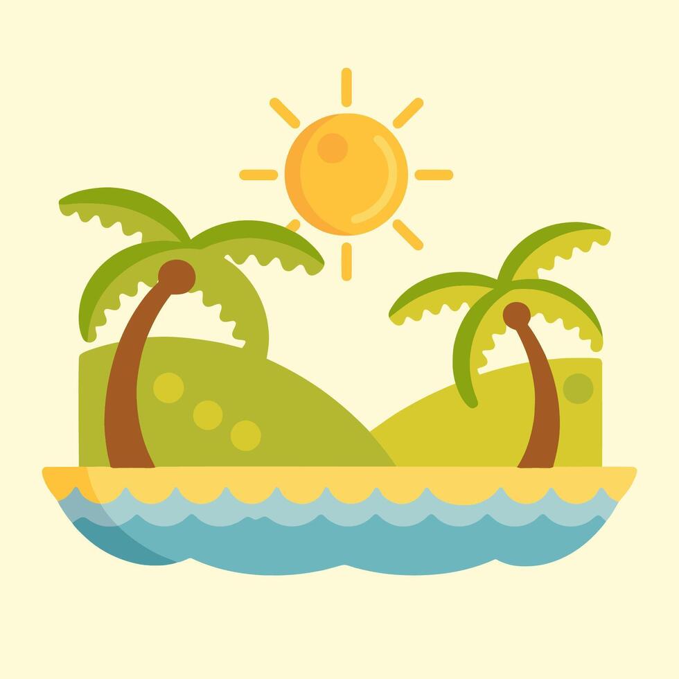 Island on a sunny day, tropical paradise vector