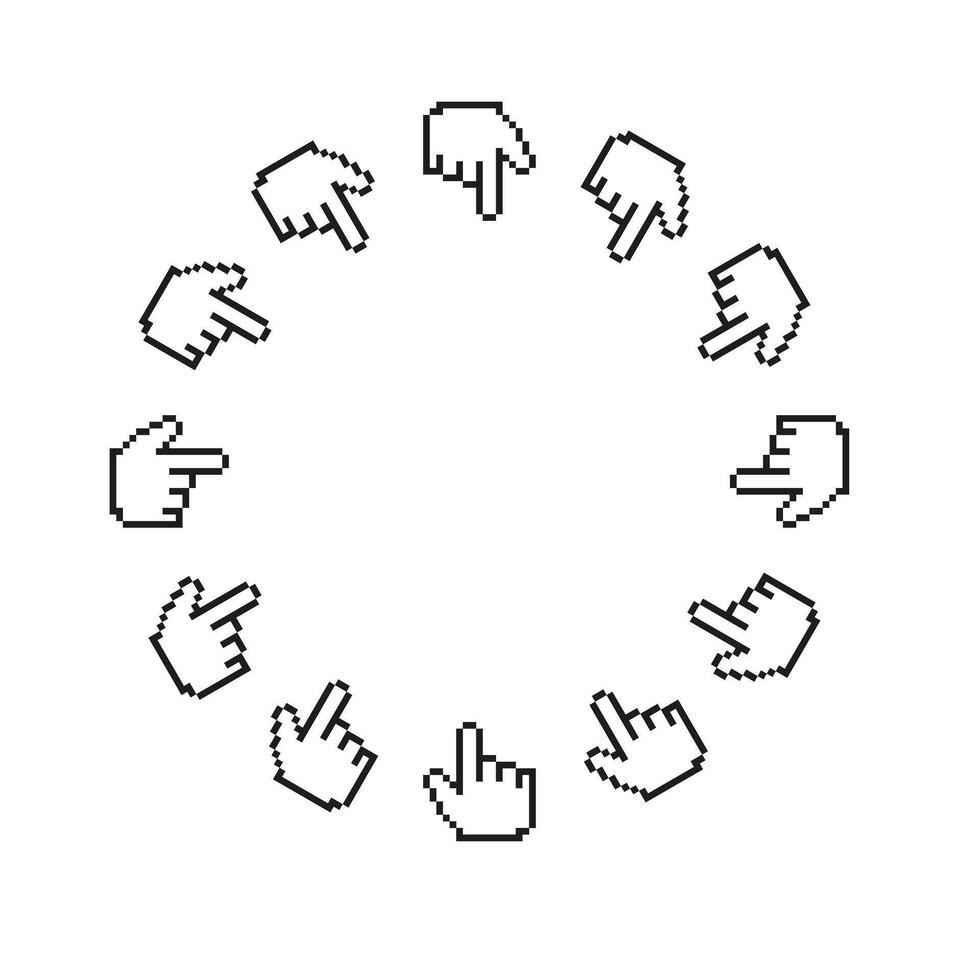 Pixel hand pointer circle frame. vector