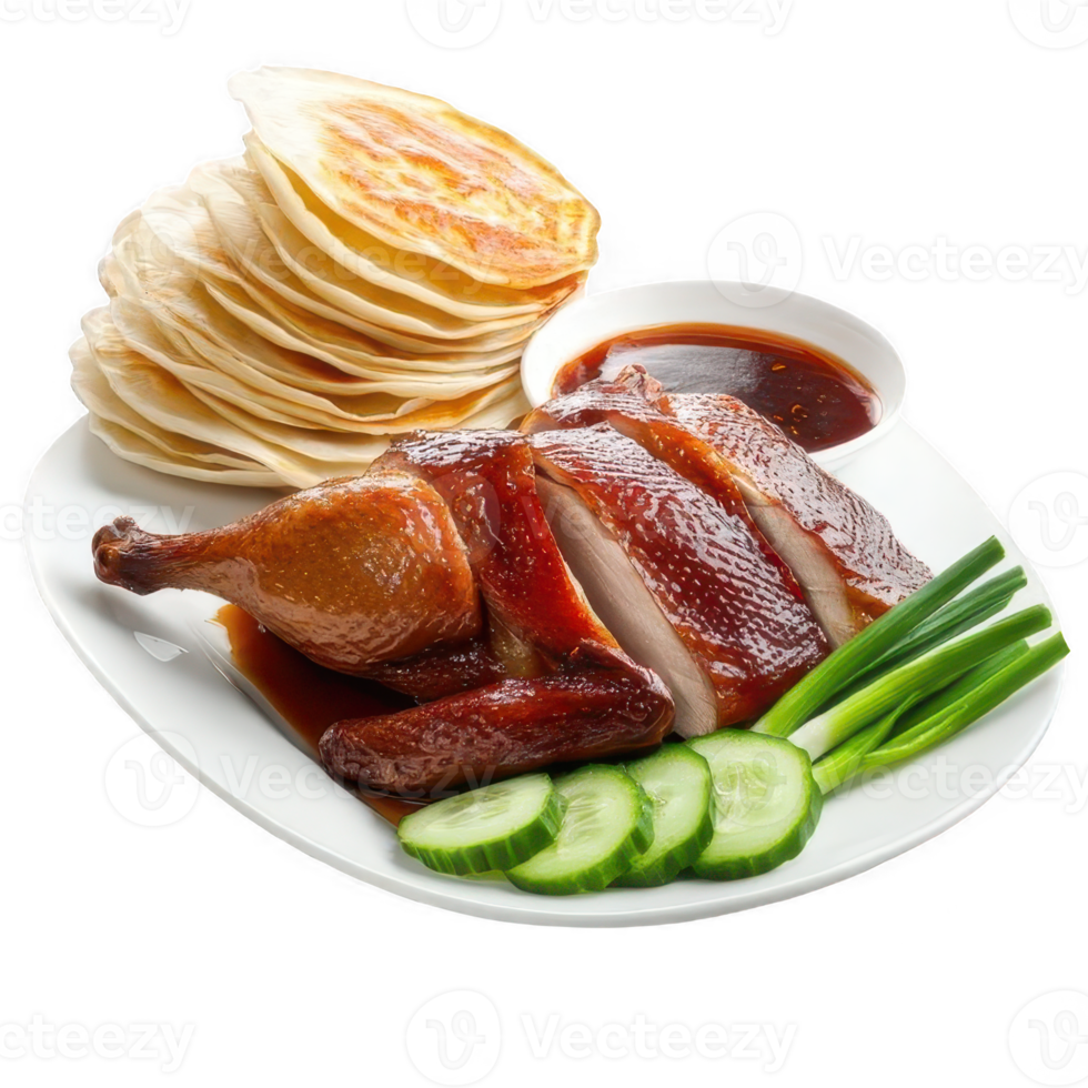 Roast peking duck on white plate png