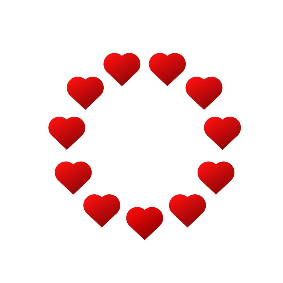 Red hearts circle frame with gradient. vector