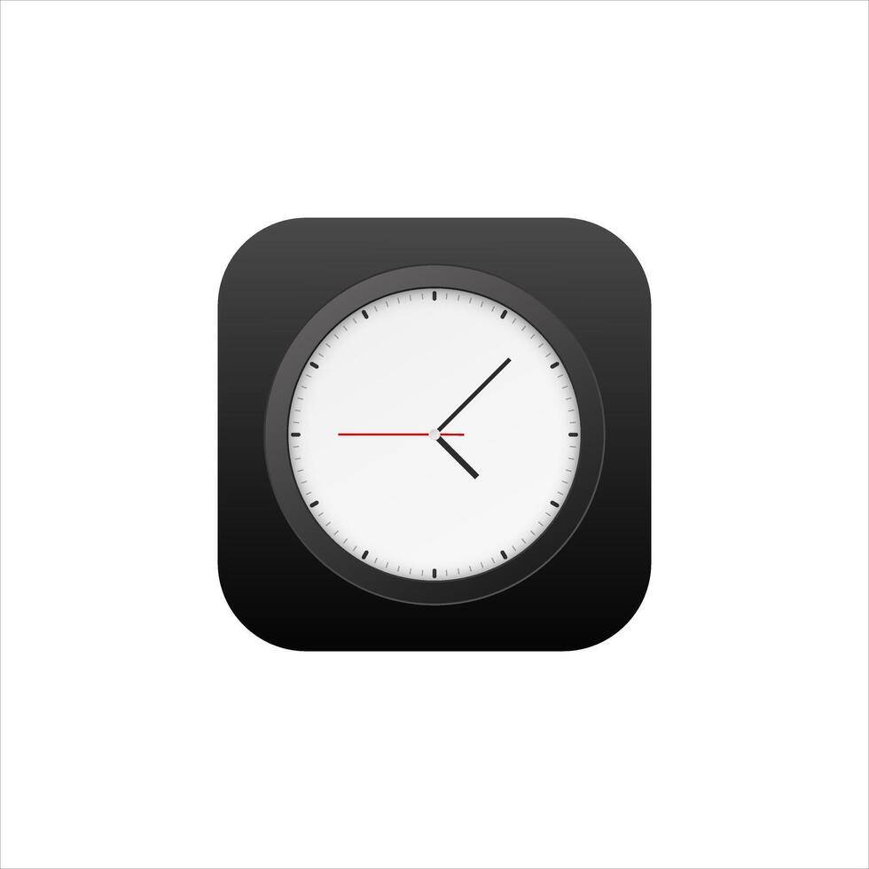 Clock application icon for mobile phone. Watch logo with gray gradient. vector