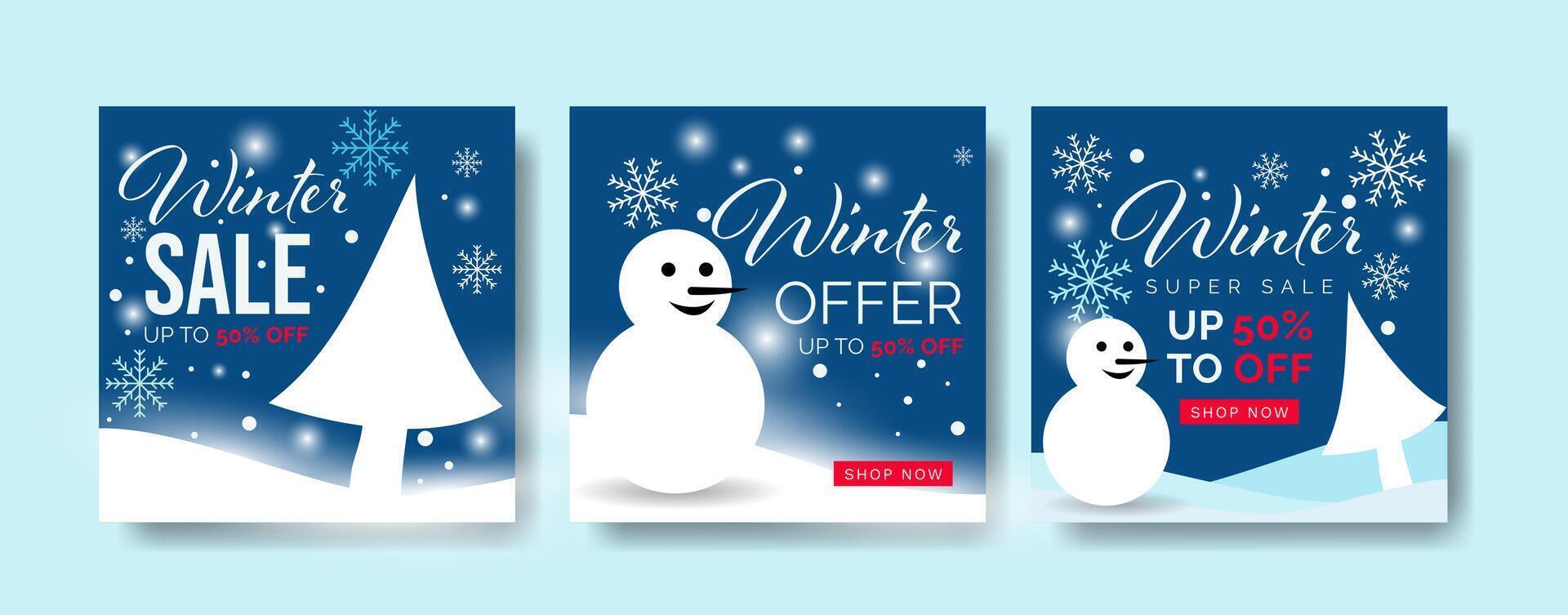 winter sale square template set. Seasonal template for social media sale, post, card, invitation with text. vector