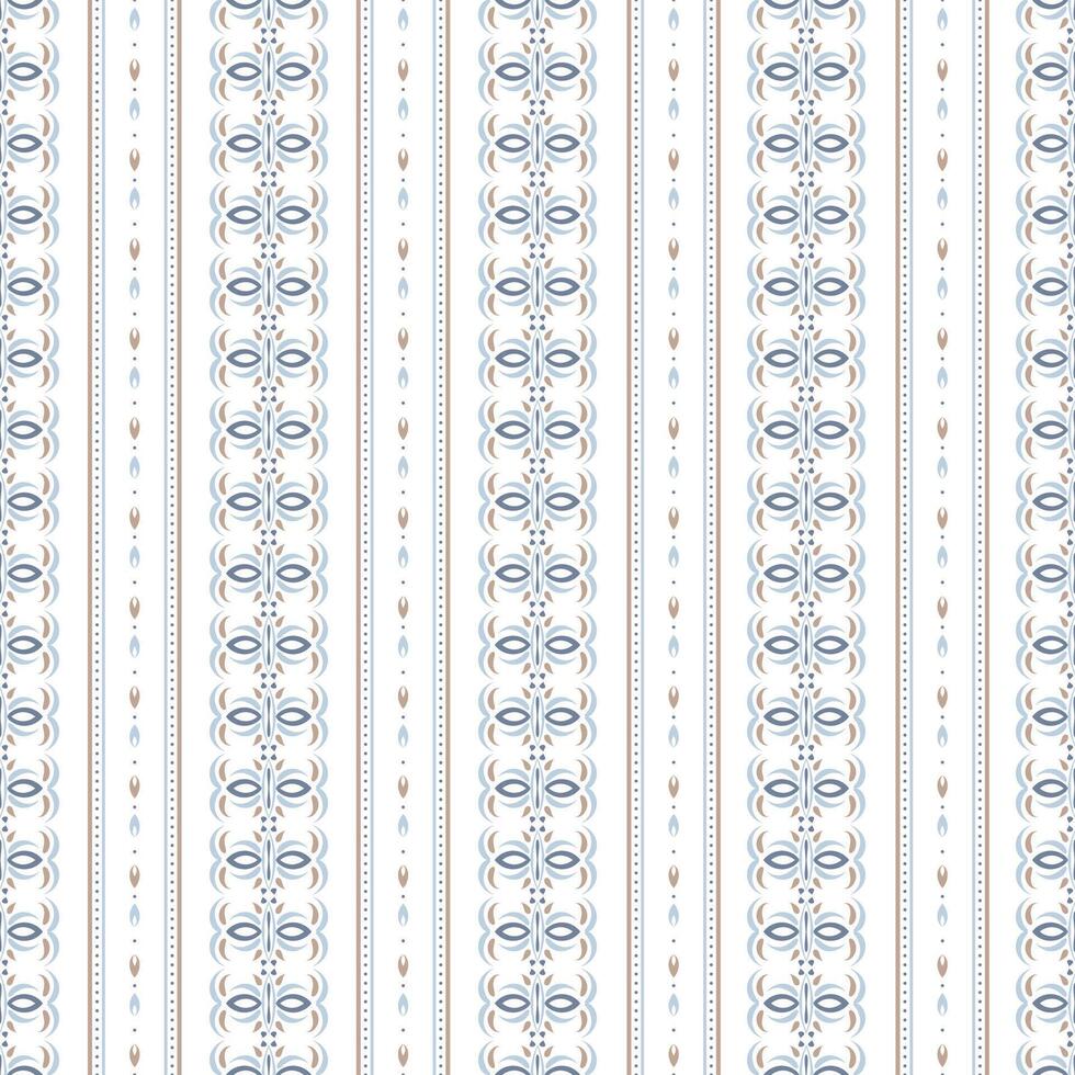 Vertical Striped seamless pattern with damask motifs. Geometric modern background in blue colors for fabric, textile, wallpaper, wrapping. vector