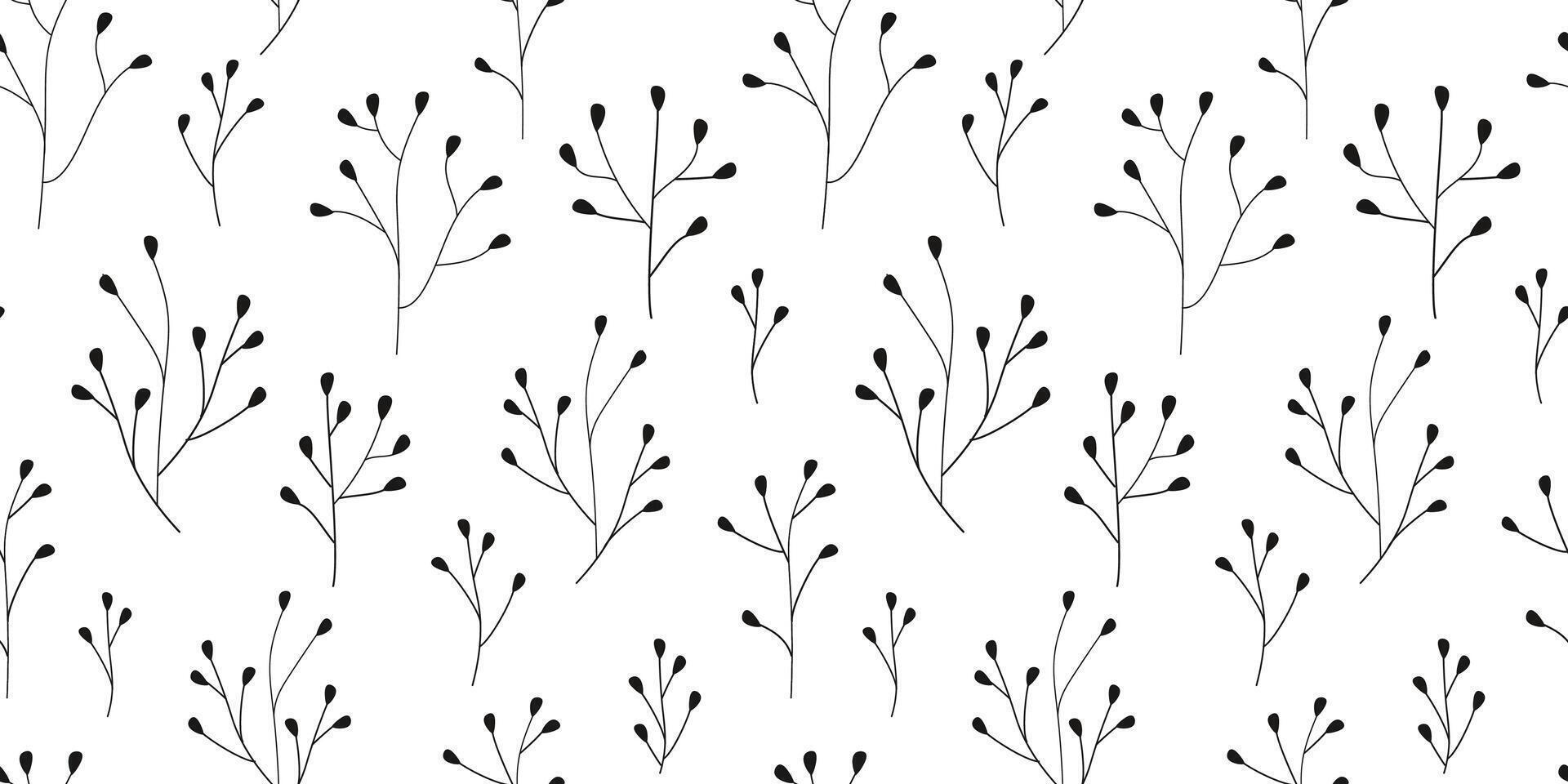 Seamless pattern with silhouettes of abstract branches. Space natural monochrome print. vector