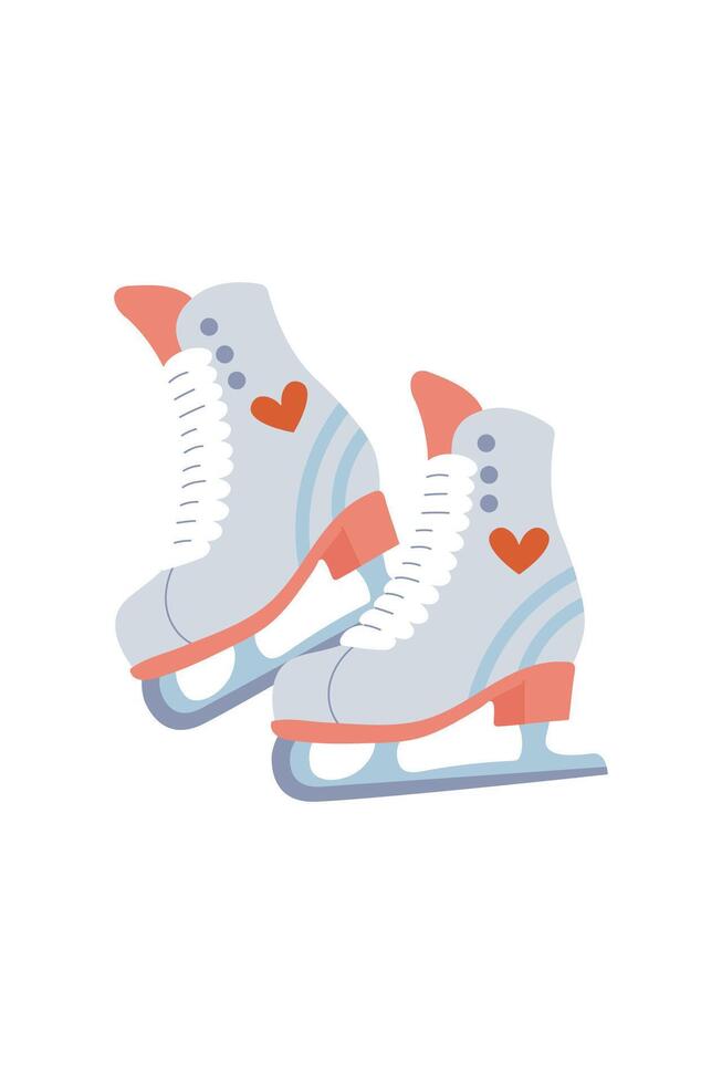 Cute blue women skates with heart, illustration on white background. vector