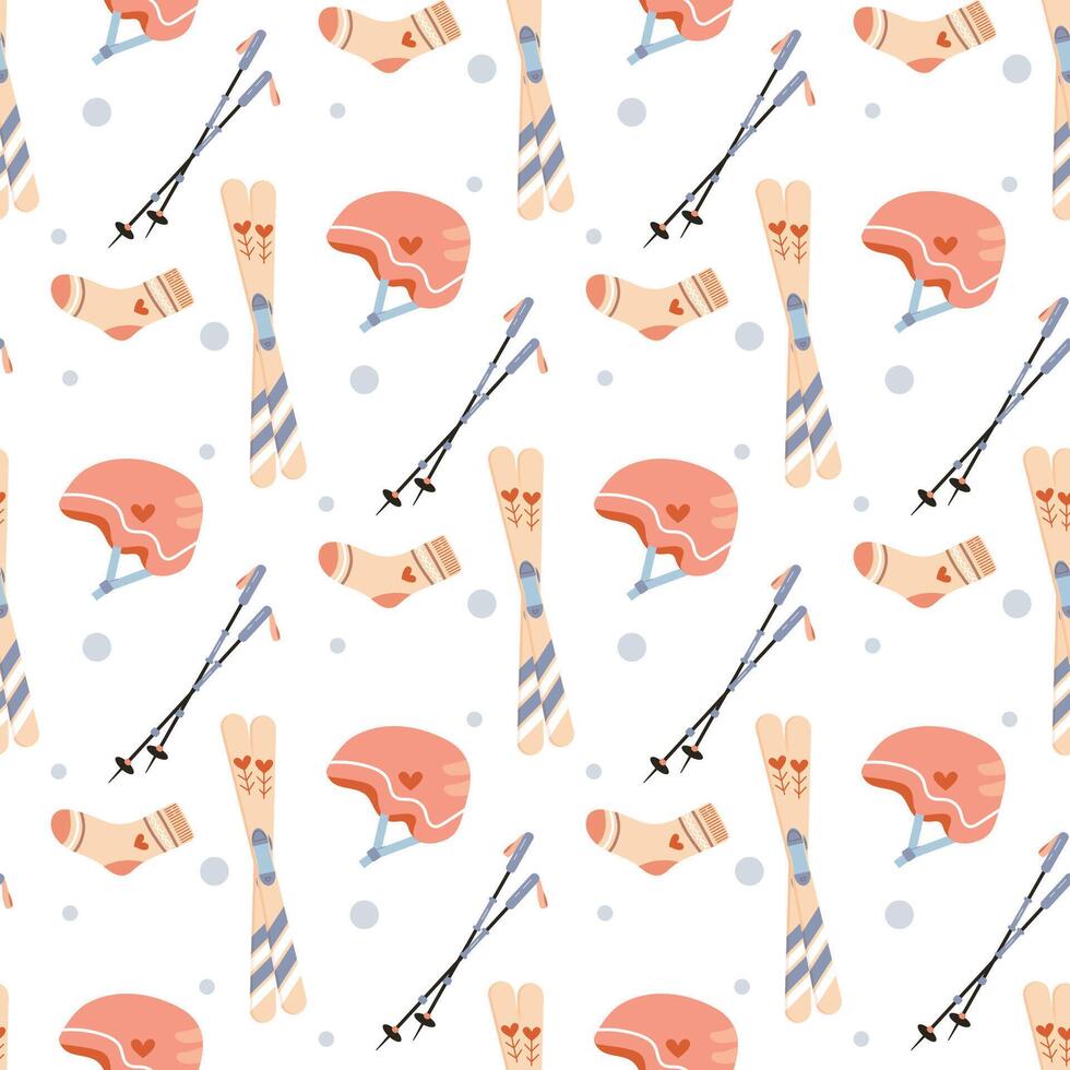 Set winter holiday, sport. Seamless pattern, helmet, skis, skates and other equipment vector